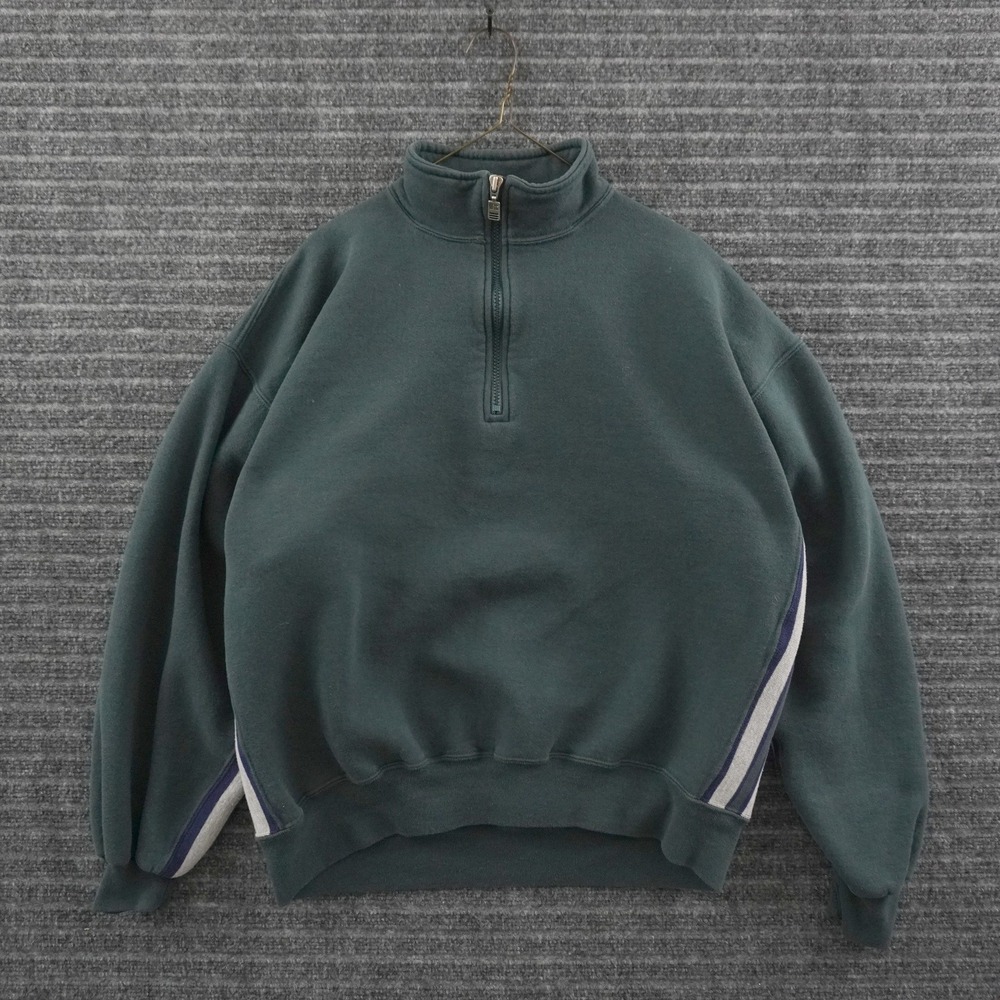 Vintage 90s Russell Athletic Quarter Zip Sweatshirt Mens XL Green Side Stripe